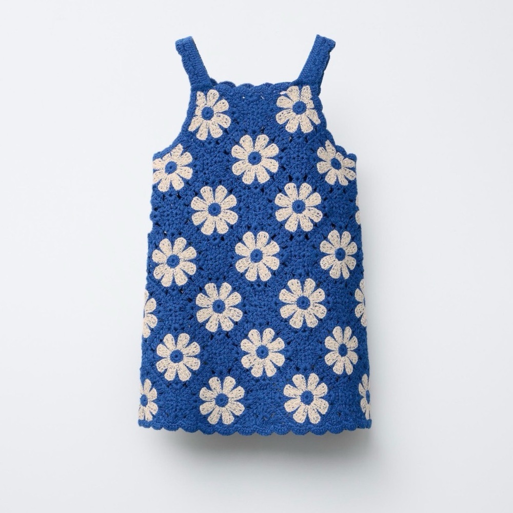 Zara Blue and Cream Floral Kids Dress